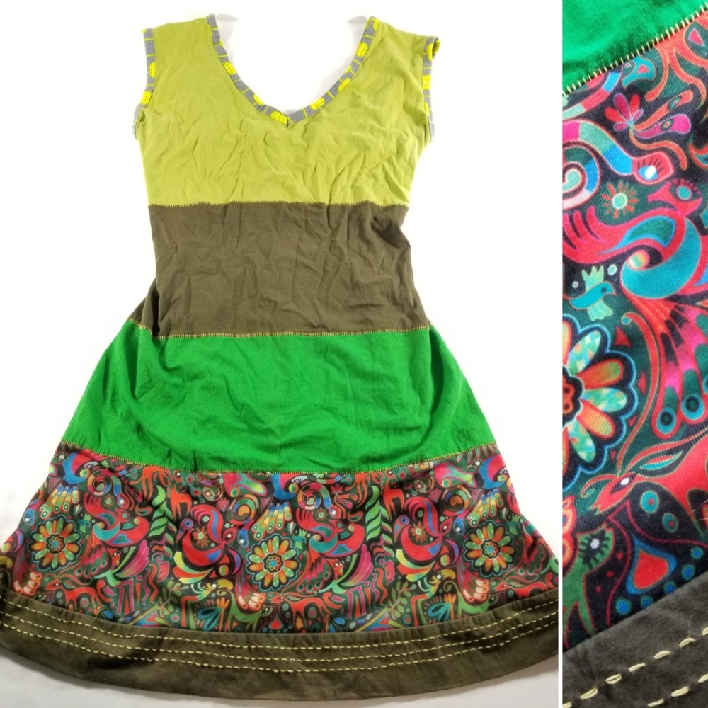 Mexicali Blues Tank Dress Top Green M Boho Hippie